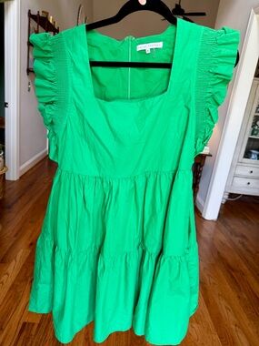 English Factory Bright Green Tiered Ruffle Sleeve Dress